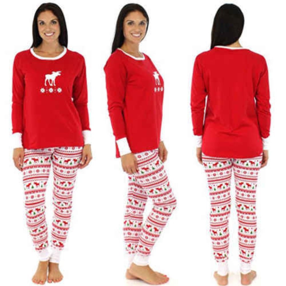 COPY - Matching Red White Reindeer Winter Christmas Family Pajamas PJs Men Wome…